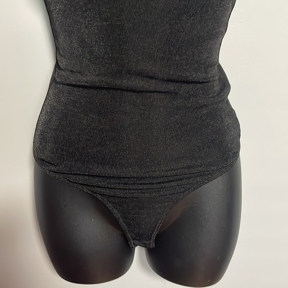 Elodie Black Shimmer Bodysuit Thong Size Small - Picture 3 of 7
